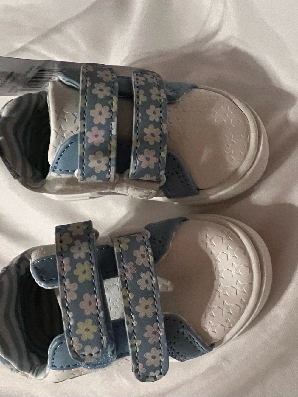 Baby Floral Strap Walkers - White and Light Blue